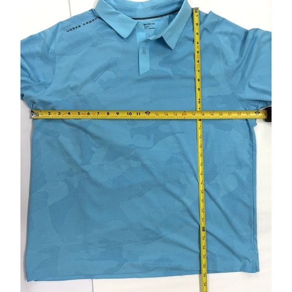 Under Amour Polo Golf Shirt Mens 2XL Heatgear Light Blue Camouflage Mesh - Picture 8 of 8